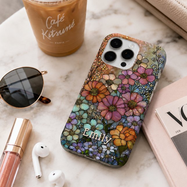 Colourful Wildflower Stained Glass Personalised iPhone Case (Creator Uploaded)