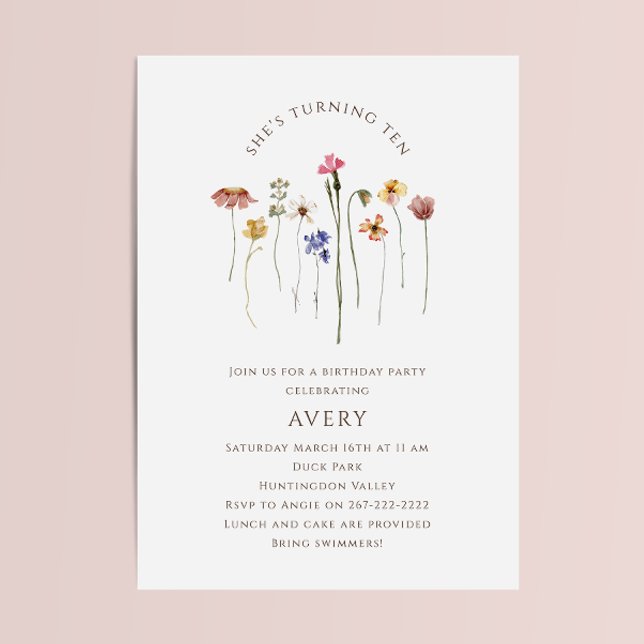 Colourful Wildflower Tenth Birthday Party Invitation (Creator Uploaded)
