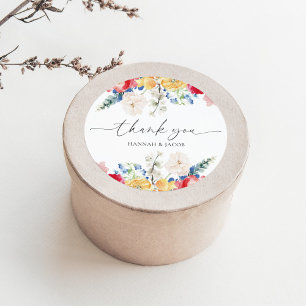 Colourful Wildflower Thank You Wedding Favour Classic Round Sticker