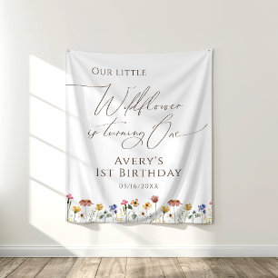 Colourful Wildflower Turning One Birthday Backdrop Tapestry