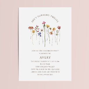 Colourful Wildflower Twelfth Birthday Party Invitation