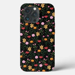  Colourful Wildflower Watercolor Black Design iPhone 13 Pro Case
