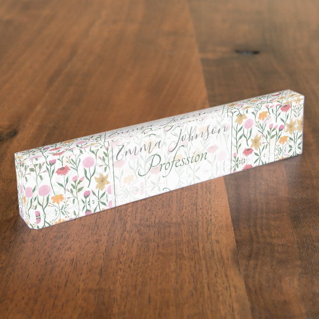 Colourful Wildflower Watercolor Design Nameplate (Side)