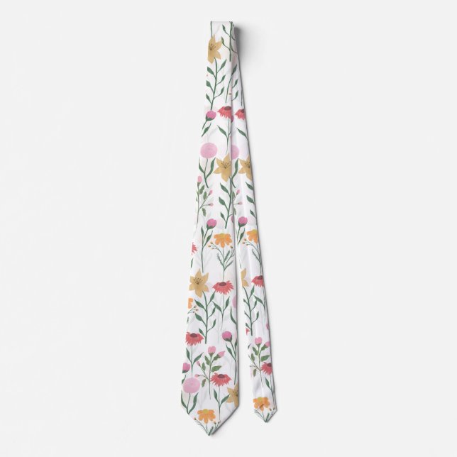 Colourful Wildflower Watercolor Design Tie (Front)