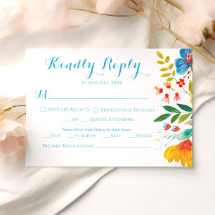 Colourful Wildflower Watercolor Floral Wedding  RSVP Card