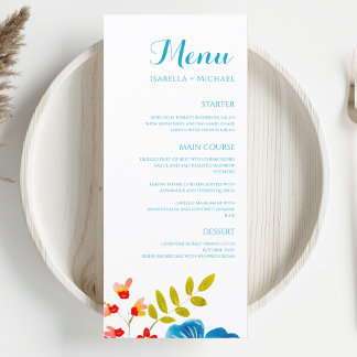 Colourful Wildflower Watercolor Wedding Menu