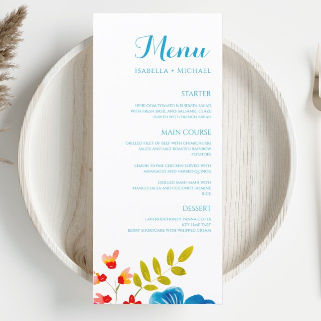Colourful Wildflower Watercolor Wedding Menu (Creator Uploaded)