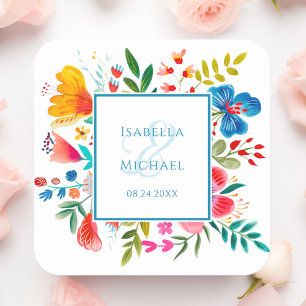 Colourful Wildflower Watercolor Wedding Sticker