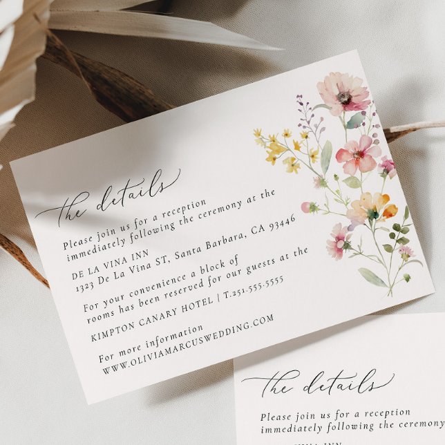 Colourful Wildflower Wedding Details Enclosure Car (Details Card)