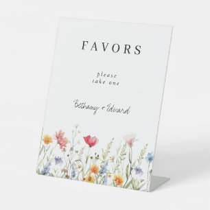 Colourful Wildflower Wedding Favours Pedestal Sign