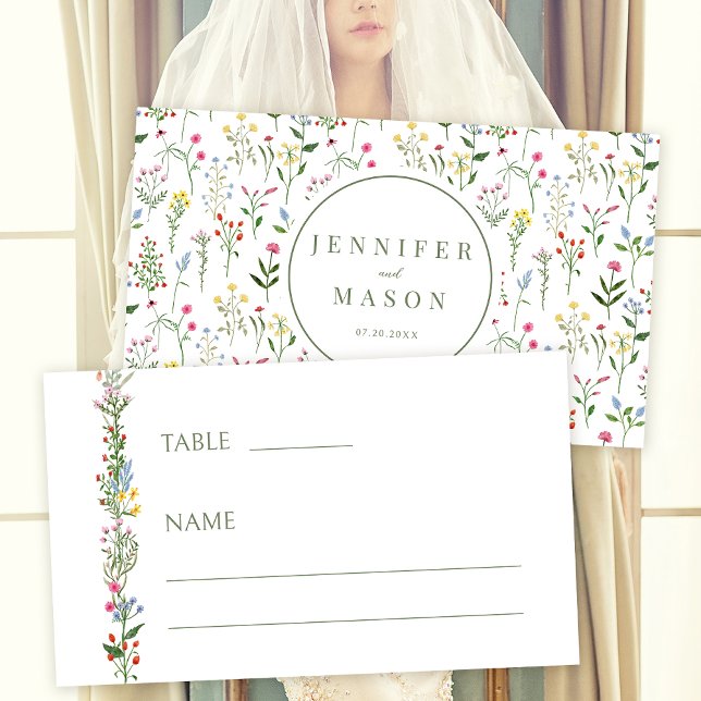 Colourful wildflower wedding Flat Place Card (Creator Uploaded)