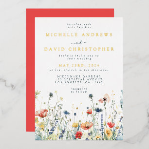 Colourful Wildflower Wedding Foil Invitation