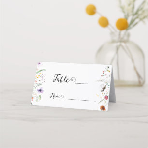 Colourful wildflower wedding Folded Place Card