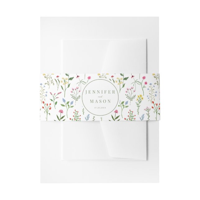 Colourful wildflower wedding invitation belly band (Front Example)