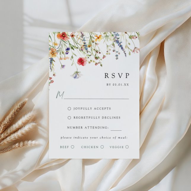 Colourful Wildflower Wedding Meal Choice RSVP Card (Creator Uploaded)