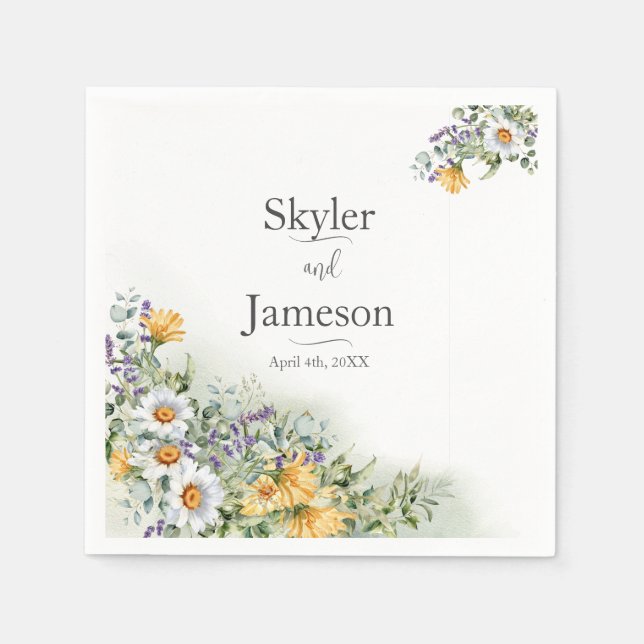 Colourful Wildflower Wedding Napkin (Front)