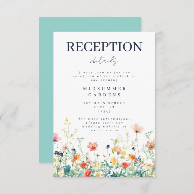 Colourful Wildflower Wedding Reception Enclosure Card (Front/Back)