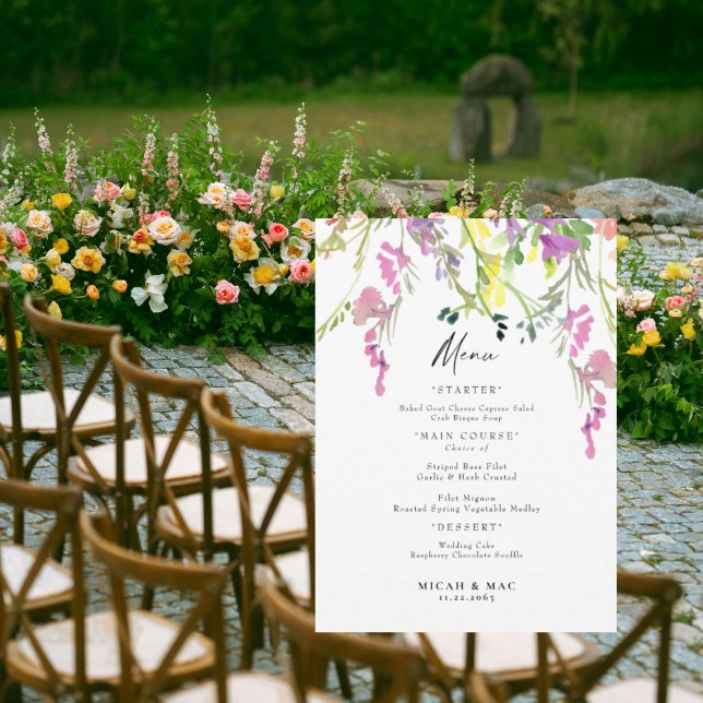 Colourful Wildflower Wedding Reception Menu Invitation (Creator Uploaded)