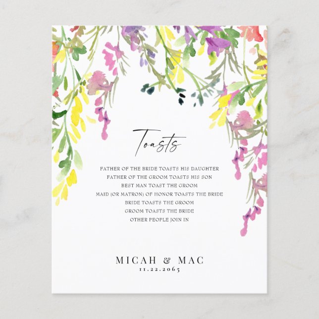 Colourful Wildflower Wedding Reception Toasts (Front)