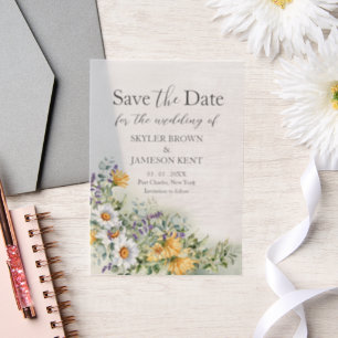 Colourful Wildflower Wedding Save the Date Vellum Invitations