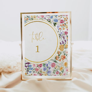 Colourful Wildflower Wedding Table Number