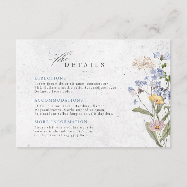 Colourful wildflower wedding templa Wedding Detail Enclosure Card (Front)