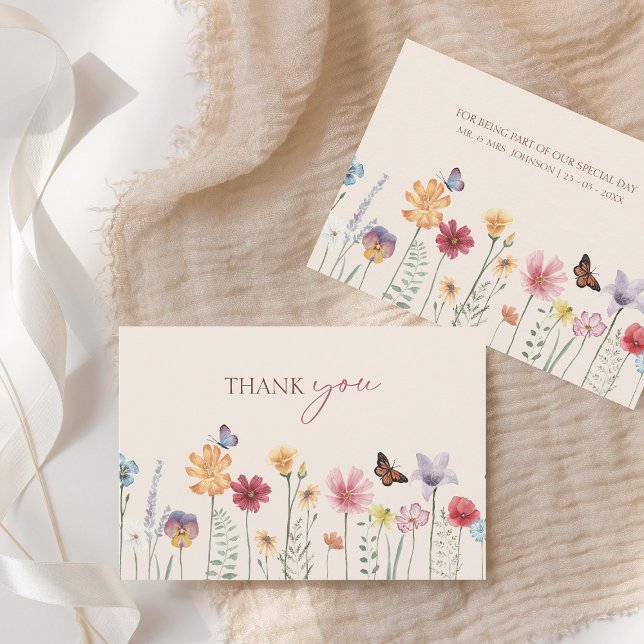 Colourful Wildflower Wedding Thank You Card (Simple Colorful Wildflower Floral Wedding Thank You Card)