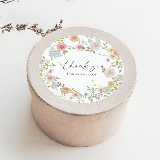 Colourful Wildflower Wedding Thank You Favour Classic Round Sticker (Creator Uploaded)