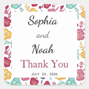 Colourful Wildflower Wedding Thank You Sticker
