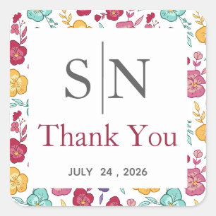 Colourful Wildflower Wedding Thank You  Sticker