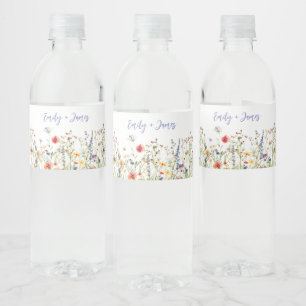 Colourful Wildflower Wedding Water Bottle Label