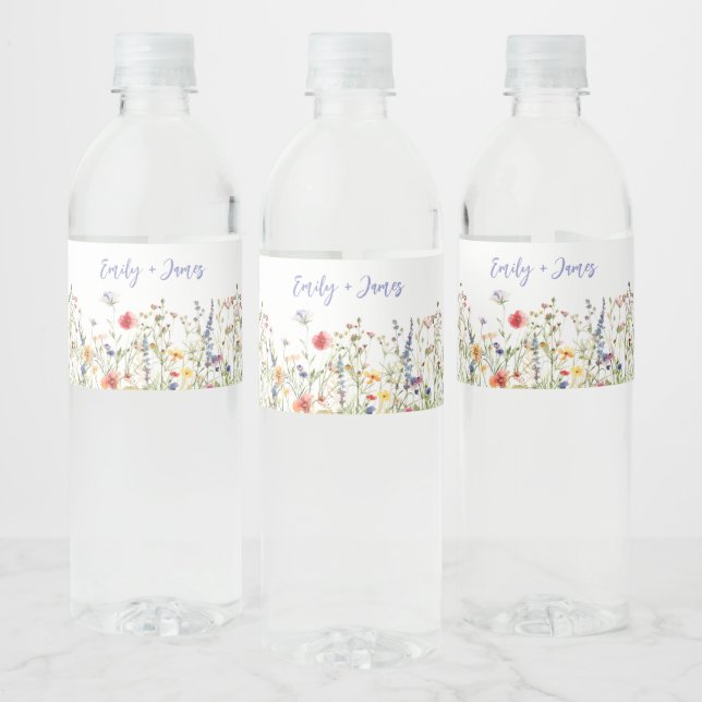Colourful Wildflower Wedding Water Bottle Label (Bottles)