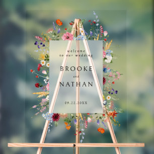 Colourful Wildflower Wedding Welcome Acrylic Sign