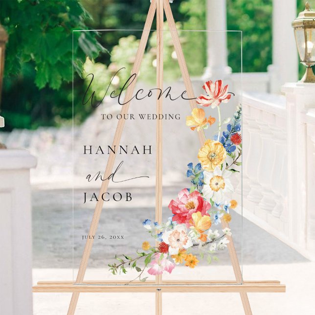 Colourful Wildflower Wedding Welcome Acrylic Sign (Creator Uploaded)