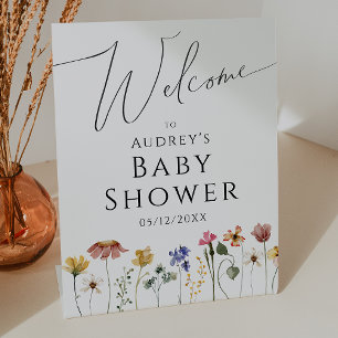 Colourful Wildflower Welcome Baby Shower Pedestal Sign