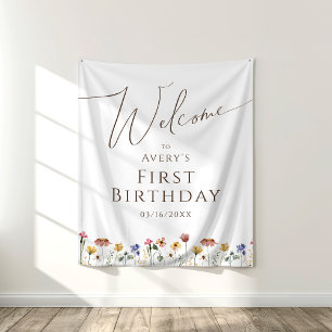 Colourful Wildflower Welcome Birthday Backdrop Tapestry