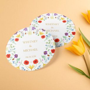 Colourful Wildflower White Rustic Floral Wedding Classic Round Sticker