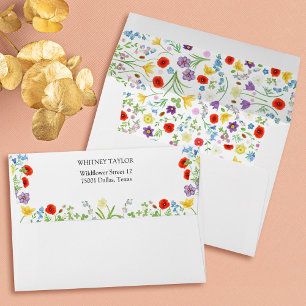 Colourful Wildflower White Wedding Invitation Envelope