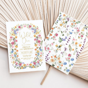 Colourful Wildflower Wild One 1st Birthday Party Invitation