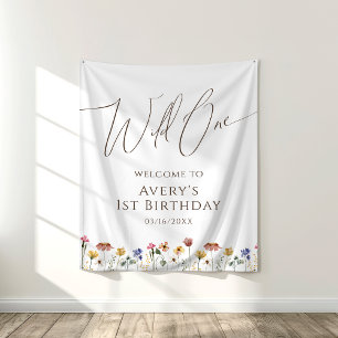 Colourful Wildflower Wild One Birthday Backdrop Tapestry