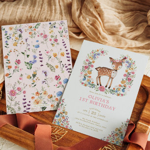 Colourful Wildflower Woodland Deer Girl Birthday Invitation