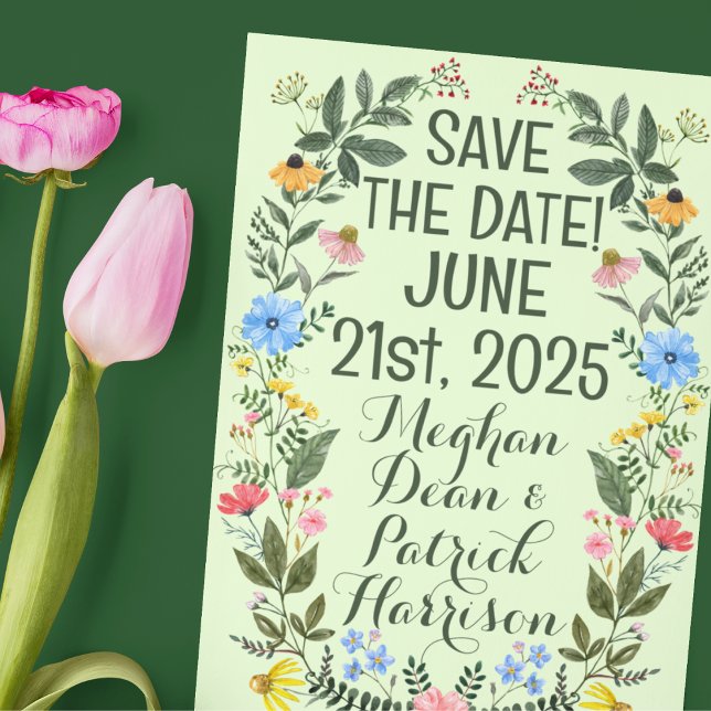 Colourful Wildflower Wreath Wedding Save-the-Date Postcard (Creator Uploaded)