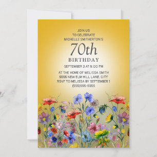 Colourful Wildflower Yellow Sunshine 70th Birthday Invitation