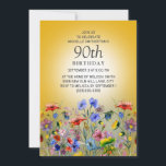 Colourful Wildflower Yellow Sunshine 90th Birthday Invitation<br><div class="desc">Bright yellow sunshine 90th birthday party invitation for women with pretty red,  blue,  and yellow watercolor wildflowers and greenery. Contact me for assistance with customisation or to request matching or coordinating Zazzle products.</div>