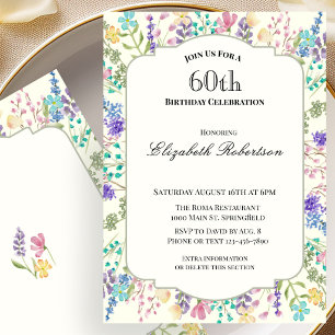 Colourful Wildflowers 60th Birthday Party Invitation