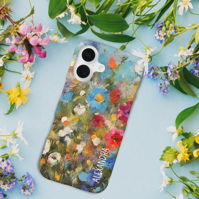 Colourful Wildflowers Abstract Floral  iPhone 16 Case (This pretty floral phone case is available in various styles for multiple phone makes and models.)