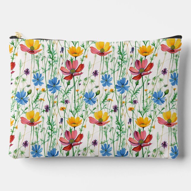 Colourful Wildflowers and Green Grass Accessory Pouch (Front)