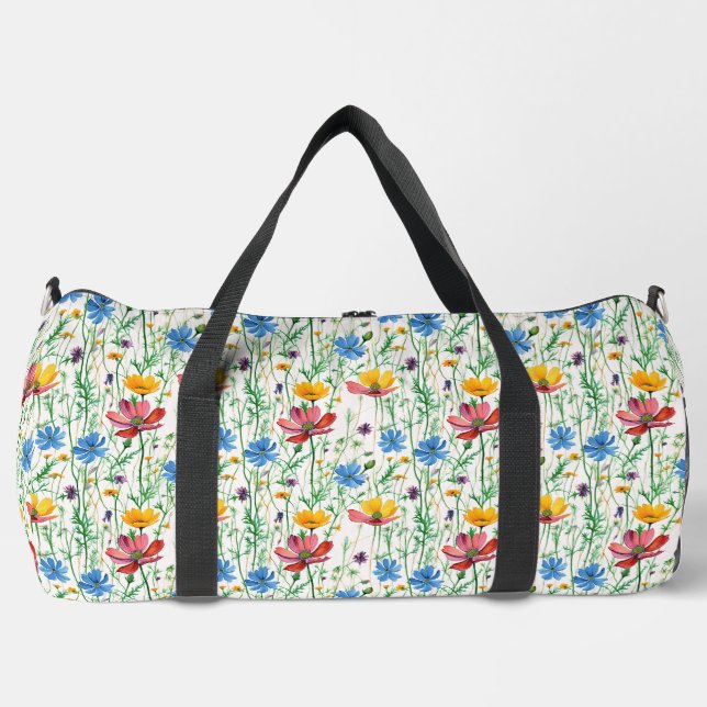 Colourful Wildflowers and Green Grass Duffle Bag (Front)