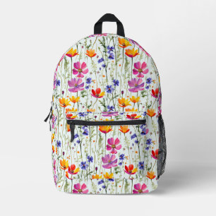 Colourful Wildflowers and Green Grass Printed Backpack