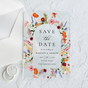 Colourful Wildflowers Arch Wedding Save the Date Acrylic Invitations